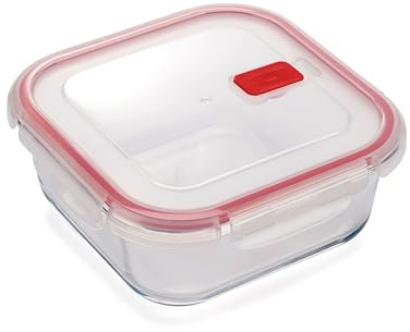CURVER Square 1.1L Food Storage Glass Containers with Lids - Borosilicate Glass, 4-Clip Lock Airtight Food Containers with Lids, Oven & Freezer Safe