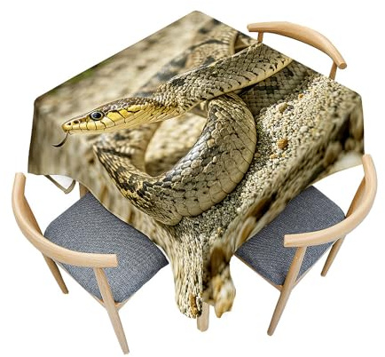Fasbuy Tischdecke Abwaschbar Quadratisch Tischdecken, 3D Schlange Tischtuch aus Polyester Wasserabweisend mit Lotuseffekt, Draußen Tischwäsche Mit Tischtuchklammern (Sand,150x150cm)