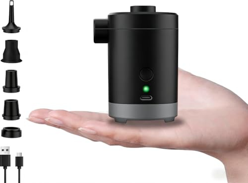 Zenmos Elektrische Luftpumpe, 3600mAh Wiederaufladbar, Schnelles Auf- und Abpumpen, Elektrische Pumpe mit 5 Düsen für Schwimmbecken, Luftmatratzen, Camping & Reisen