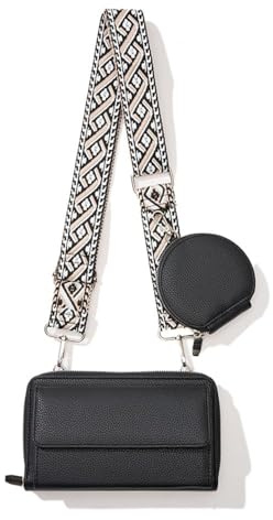 XFSRG Bolso Bandolera Mujer Piel PU Bolso para Movil Correa Ancha Ajustable Bolsos Bandolera para Mujer Damas Compras, Viaje y Trabajo con Monedero Pequeño（Negro）