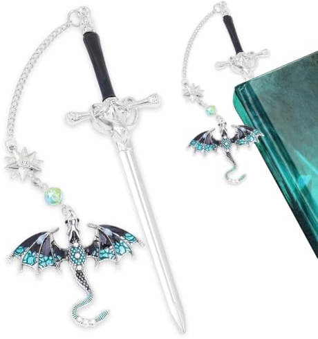 Schwerddrachen Lesezeichen.Lesezeichen Metall, Schwert Bookmark mit Kristall Anhänger, Vintage-Stil, Metallanhänger, Blau, Lesezeichen, Lesegeschenke, Geburtstag, Lehrer