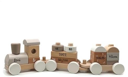 Personalizzabile treno impilabile in legno Nougat – gioco educativo & motricità fine – per bambini 18+ mesi – personalizzato con nome e data – Label Label