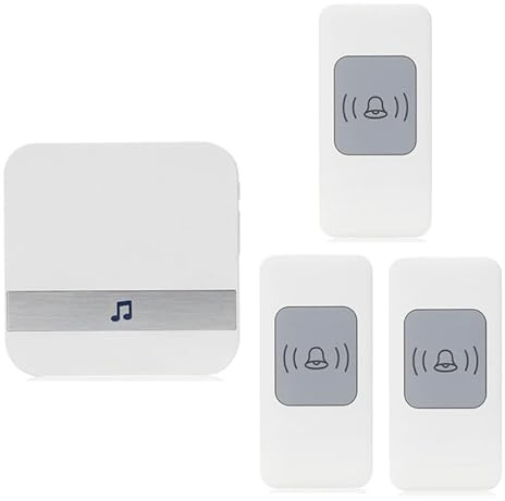 SLDAGe Funkklingel, Kabellose Türklingel 300m Reichweite, IP68 Funk klingel Set Aussen Wasserdicht Haustür Klingel, 3 Sender 1 Empfänger, 52 Melodien Doorbell und Klingelknopf mit LED-Blitz,Weiß