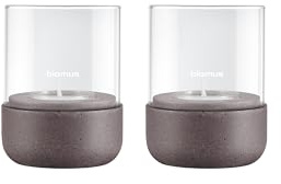 blomus Windlicht Set 2 Stück -Calma- | Farbe Cedar Wood | Größe XS | Aus Polyresin und Glas; Für stimmungsvolles Kerzenlicht; Ø 7 x H 9,5 cm