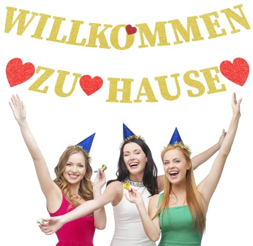 ALLY-MAGIC Herzlich Willkommen Girlande,Willkommen Zuhause,Welcome Home Baby, Golden Zuhause Deko Banner Familie Partei Welcome Home Banner für Familie Rückkehr Familienfeiern E23-JSAXHJLQ