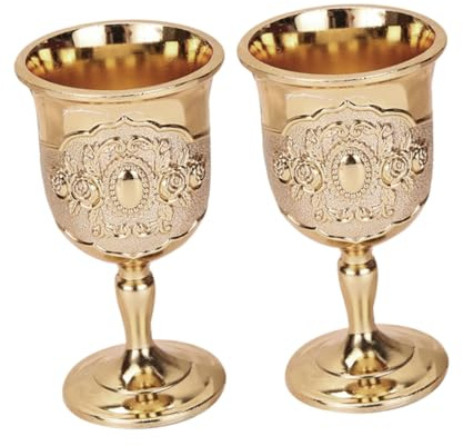 Copa de Metal Estilo Europeo Retro Dorada, Cáliz Tipo Goblet 2 Piezas