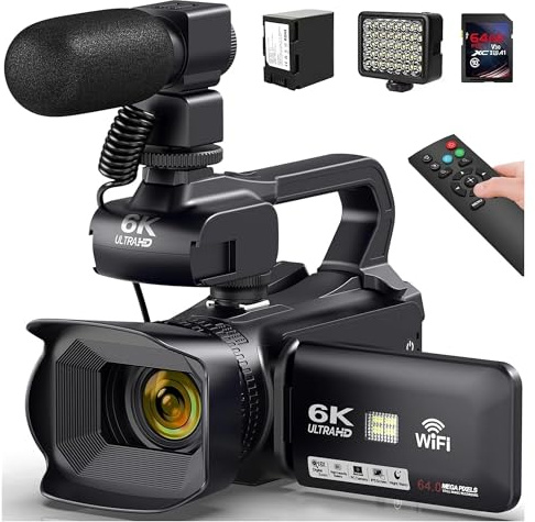 YVAAASIYC Videocamere professionali Ultra HD 6K for la fotografia, videocamere con zoom digitale 18X for streaming live, registratore for vlog da 64 MP(With Mic)