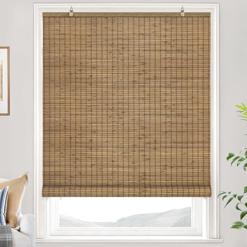 LazBlinds Cordless Bamboo Blinds, Bamboo Roll Up Shades for Windows, Privacy Hanging Window Blinds, Shades for Patio Indoor/Outdoor Porch, 21 W x 64 H, Highfield Teak