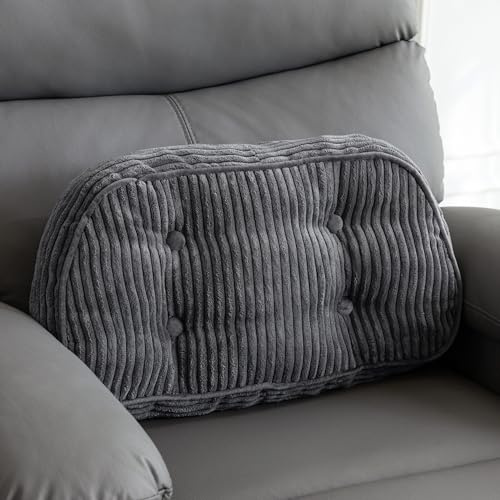 HIGOGOGO Lumbar Support Pillow for Recliner Chair/Accent Chair/Couch/Office Chair, Tufted Corduroy Back Support Cushion for Elderly, Recliner Cushions for Back Rest, Pain Relief, Reading, Dark Grey