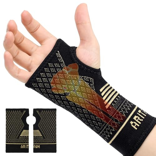 Dianfen Wrist Support Sleeve 1 Pair, Wrist Brace for Women Men | Wrist Compression Sleeve for Arthritis, Tendonitis, Pain Relief, for Sports, Office Work, or Daily Tasks (M & Black Gold)