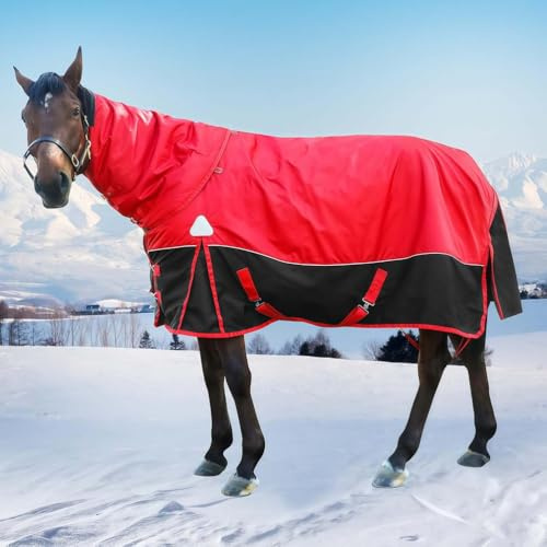 TAUIANE Coperta Invernale Impermeabile per Cavalli 1200D, Coperta Impermeabile per Cavalli Peso Medio, Fodera Imbottita in Caldo Cotone 400G, Coperte Sopraccinghia per Cavalli,Rosso,135cm