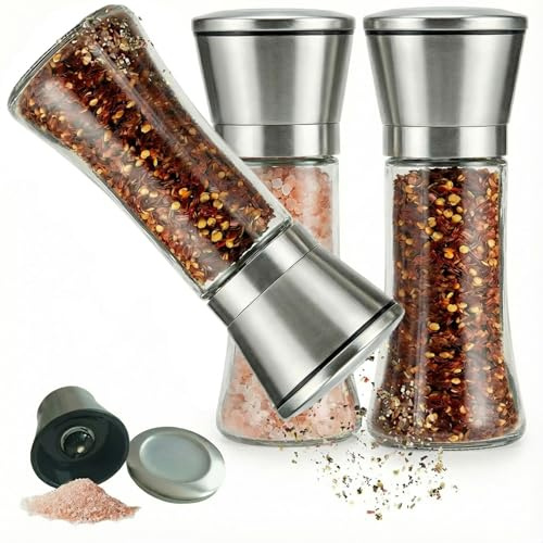 Moulin à Poivre et Sel Manuel, Salière et Poivrière avec Mécanisme Céramique Réglable (3x200 ML) - Moulins à Épices pour Cuisine Maison et Restaurant [No Spice Content]