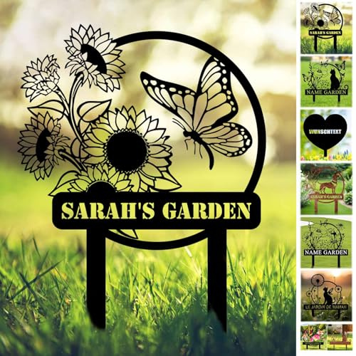 Personalisierte Metallschild mit Text Gravur - Gartenstecker Selbst Gestalten - Gartendeko für Draußen Wetterfest, Blumenstecker Deko für Terrasse Blumentopf, Lieblingsplatz Schild Weihnachtsdeko