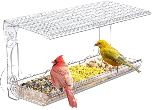 Mangeoire à Oiseaux pour Fenêtre Extérieur | Distributeur Transparent Résistant aux Intempéries avec Ventouses Puissantes - Mangeoires pour Oiseaux Sauvages | pour Nourriture et Eau, Animaux de Compag