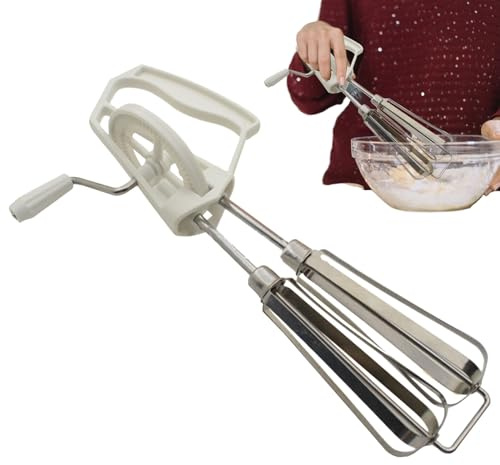 Miscelatore a manovella, manovella per frullini per le uova, Frusta a in acciaio inossidabile con doppia testa di miscelazione, Strumento da cucina appendibile, mixer per uova multifunzional