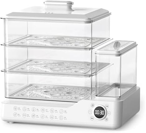 Vaporiera elettrica a 3 livelli, for cucinare in modo sano verdure, carne, con serbatoio dell'acqua separato, timer digitale, pannello di controllo touch, cestelli impilabili