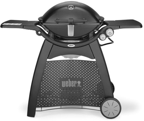 Weber Q 3200 Gas Barbecue with Cart / 2 Burners, Electronic Ignition, Porcelain-Enamelled Cast Iron Grate, 63 x 45 cm Cooking Surface, Warming Rack, Lid Thermometer, Handle Light and Wheels, Black