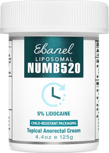 Ebanel 5% Lidocaine Numbing Cream, Pain Relief Burn Itch Cream, Maximum Strength Topical Anesthetic with Allantoin, Vitamin E for Local and Anorectal Uses, Hemorrhoid Treatment, 4.9 Oz