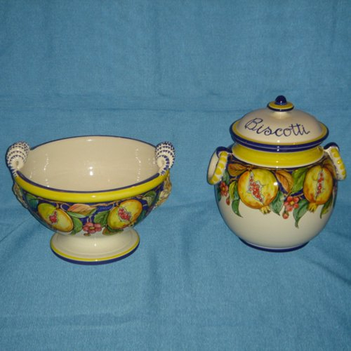 Ceramica dipinta a mano RICCERI: decoro MELOGRANI Biscottiera 20x25cm