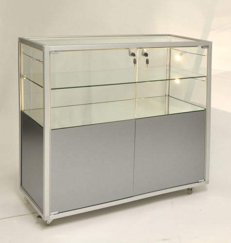 MHN Thekenvitrine ca. 100 cm breit - abschließbare Stand-Glasvitrine mit Aufbewahrungsfach - 2-türige Ausstellungsvitrine mit Schloss - ohne Beleuchtung