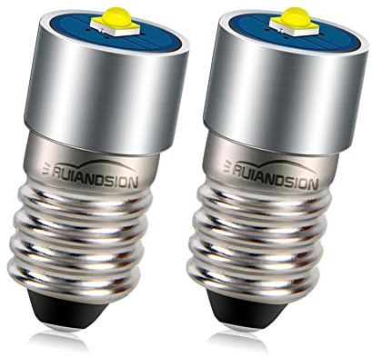 Ruiandsion 2pcs E10 LED Bulb 6-30V 3W 2525 1SMD White LED Replacement Bulb Upgrade for Headlamps Flashlights Torch Light