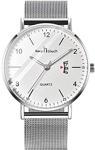 Unendlich U Herren Analog Uhren Slim Minimalist Armbanduhr für Mann Edelstahl Wasserdicht Quarzuhren Arabischen Ziffern-Zifferblatt Datum Mesh-Band 30 M wasserdichte