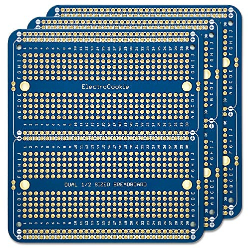 ElectroCookie Solderable Breadboard PCB Double Column Board for Electronics Projects Compatible for DIY Arduino Soldering Projects, Gold-Plated (3 Pack, Blue)