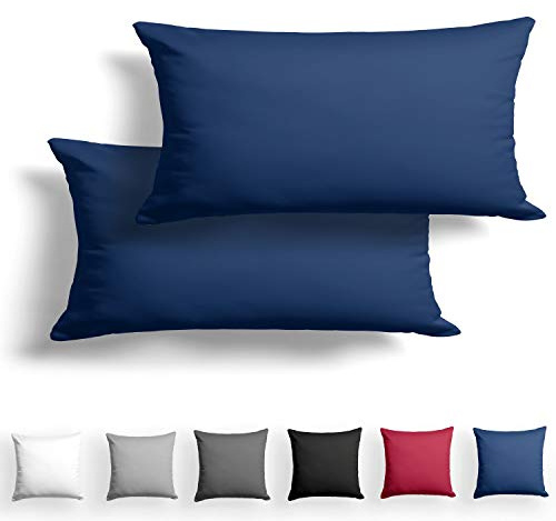Alreya 2er-Set Mako Satin Kissenbezug 40 x 80 cm - 100% Baumwolle mit Reißverschluss, Superweicher Kopfkissenbezug 40x80, Kissenhülle, Oeko-TEX® Standard Zertifiziert, Blau, nur Kissenbezug