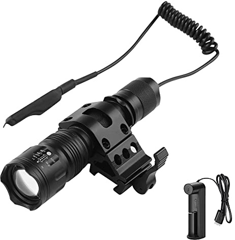 WESLITE Tactical Torch LED Rechargeable, 1200 Lumens Super Bright Matte Black Tactical Flashlight for Hunting with Pressure Pad, QD Offset Rail Mount Zoomable & 5 Modes