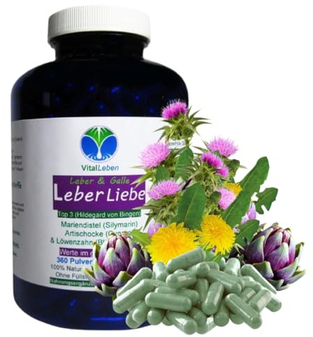 BITTERSTOFFE Mariendistel Artischocke Löwenzahn 360 Kapseln LEBER & GALLE Komplex TOP 3 nach Hildegard von Bingen Leberwerte im grünen Bereich 100% NATUR pur - OHNE Zusatzstoffe 26915-360