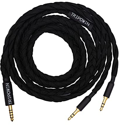 Linsoul Tripowin GranVia Upgraded OFC Headphone Replacement Cable | Dual 3.5mm Connector to 4.4mm TRRRS Stereo Headphone Cable,for HE4XX/HE-400i/HE400se/Goldplanar/Focal ELEGIA, Black, 2m