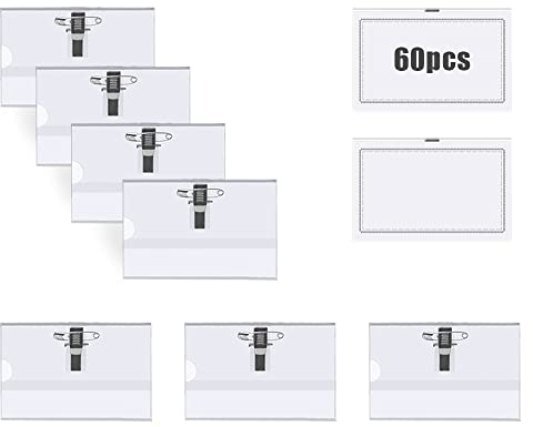 JINXIAN 60 Stück Namensschilder Durable Kartenhülle mit Clip Kombiklemme Sicherheitsnadel Namensschilder für Kleidung Namensschild Halter Durable Namensschild für Schule Firma Fabrik（90 x 58 mm）