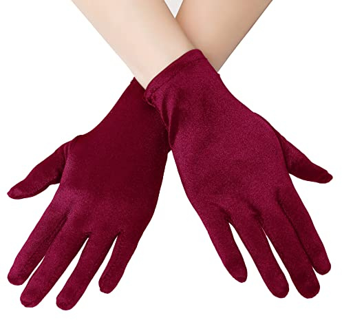 EORUBE 1920s Handschuhe für Damen Handgelenklange Kurze | Satin Handschuhe Party Fasching Kostüm Handschuhe (Schwarz)