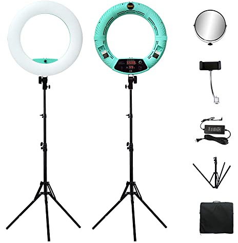 Yidoblo Set di luci ad anello a LED per schermo digitale:supporto per lampada ad anello a LED dimmerabile da 18 pollici 96W per la registrazione video autoritratto di YouTube Vine (verde)