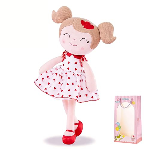 Gloveleya Baby Doll Valentines Day Gifts I Love You Gifts Soft Toy Plush Dolls Red Flocking Heart Girl