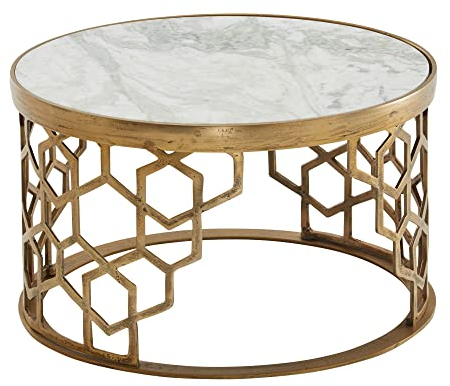 KADIMA DESIGN Couchtisch Marble - Design Wohnzimmertisch mit echtem Marmor Weiß, 60x60x36 cm, Metallgestell Gold, Runder Kaffeetisch, Beistelltisch fürs Wohnzimmer