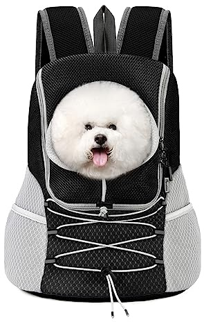 Pawaboo Borsa per Cani Traspirante, Zaino per Trasporto Cani Regolabile, Trasportino da Viaggio Cani Gatti, Contenitore da Trasporto per Animali Piccoli/Medi, per Passeggiata Campeggio, Taglia L, Nero
