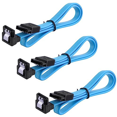 JacobsParts Cable SATA III de 6 Gb/s, ángulo recto de 90 grados, con pestillo de bloqueo de 45,7 cm, para disco duro y SSD (3 unidades), color azul