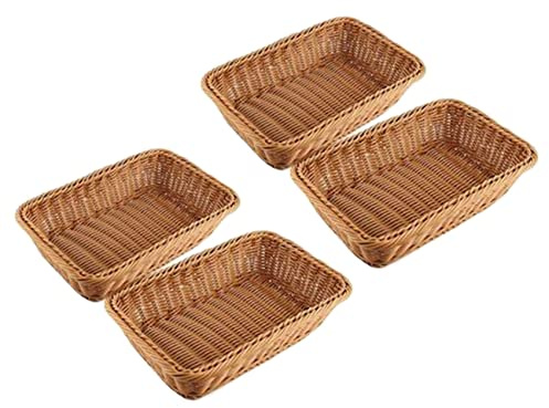 KLKNE 4 cestini rettangolari da tavolo o da banco per pane, frutta e verdura, cesti di vimini per mercati,