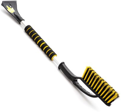 ToM PaR Brosse et grattoir | 2 en 1 | Poignée Chaude Soft Touch | Gratte-Glace Voiture avec Balai | Grattoir pour Fines| Plastique résistant au Froid | Jaune | Longueur : 75 cm | Jaune