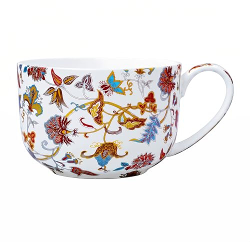 LanHong 25 Ounce Soup Bowls with Handles Large Soup Mug for Coffee Cereal Oatmeal Latte Flora Soup Bowl Bone China Soup Cup Microwave Safe (Red), (SBXSD)