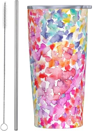 Vasos personalizados, tazas de acero inoxidable personalizadas de 20 onzas, taza de café de viaje aislada con tapa y botella de agua con pajilla, regalo personalizado para familiares y amigos, dibujo