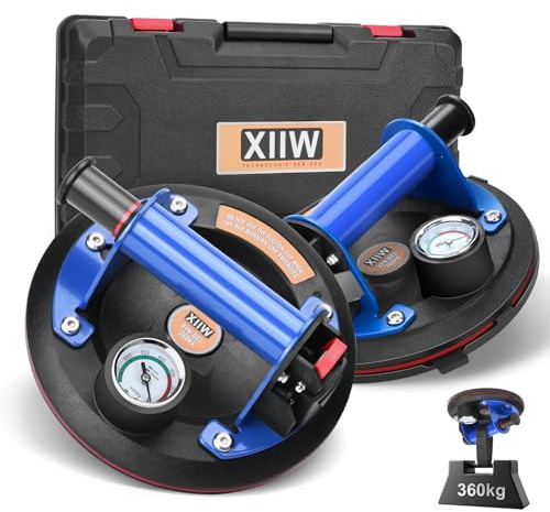 2X Saugnäpfe Saugheber Glasheber Metallgriff mit Manometer Max. 360kg | 8'' Vakuum Saugnapf Fliesenheber mit Kasten, Glassauger Saughalter Plattenheber für Laminat,Fliesen, Glas,Metalle,Marmor