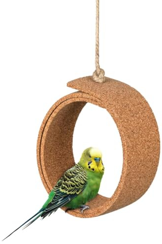 Runde Vogel-Schaukel aus Presskork zum Spielen, Schnabelpflege, Knabbern | Vogelspielzeug | Tierzubehör | natürliches Käfigzubehör für Vögel, Wellensittich, Papagei, Kanarienvogel