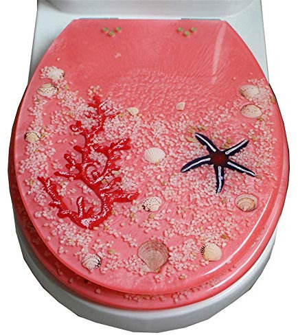 Toilettensitz, automatisch absenkbarer Toilettensitz aus Kunstharz, Toilettendeckel in verschiedenen Designs, stabile Qualität, einfache Installation, Wellen (Rosa)