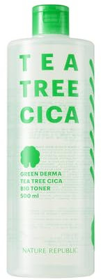 NATURE REPUBLIC GREEN DERMA TEA TREE CICA BIG TONER, 500ml, Beruhigend und Feuchtigkeitsspendend, Für empfindliche und Akne Haut, KOREAN SKINCARE
