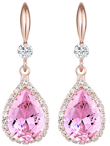 Linawe Rosegold Rosa Pink Tropfen Ohrringe, Schmuck Set Damen, Hängend Modeschmuck, Kristall Ohrhänger Goldene, Diamant Diamanten Schmuck Hochzeit