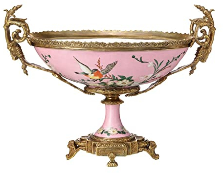 Cesta Fruta Frutero de cerámica de estilo chino, plato de fruta con Mango de cobre, decoración de escritorio for el hogar, sala de estar, restaurante, Plato de frutas, cuenco for dulces Fruteros