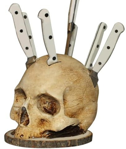 TABSIRAH Porte-couteaux en forme de tête de mort, bloc de couteaux en forme de crâne d'horreur pour rangement de cuisine, organisateur de couteaux en forme de tête de squelette, gadgets de cuisine