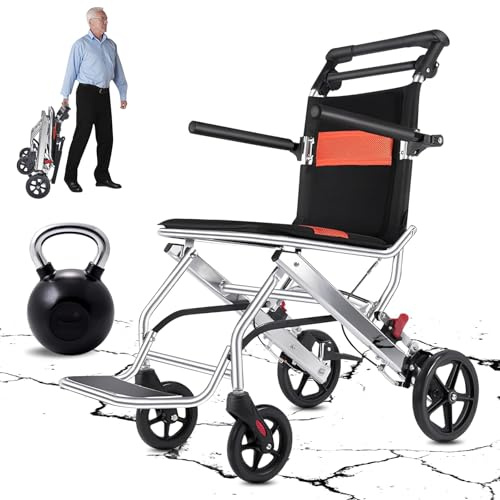 Lightweight Folding Wheelchairs for Adults -Ultra Lightweight Wheelchair - Aluminum Alloy Trolleys with Hand Brake,Kids and Children,Elderly Pull Rod Travel Wheelchairs(with Bag)